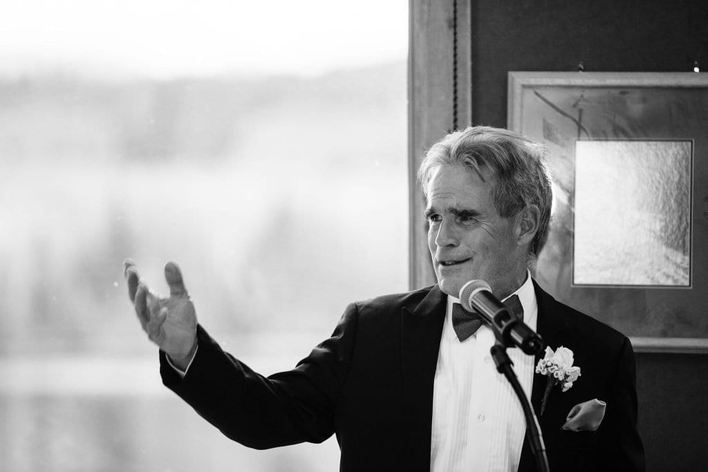 Bride's dad giving an emotional speech and welcome to the family toast