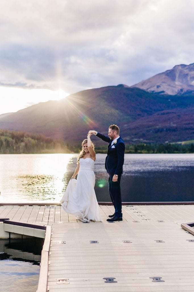 Bride and Groom Dancing on the sunset by Pyramid Lake